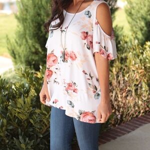Floral cold shoulder top